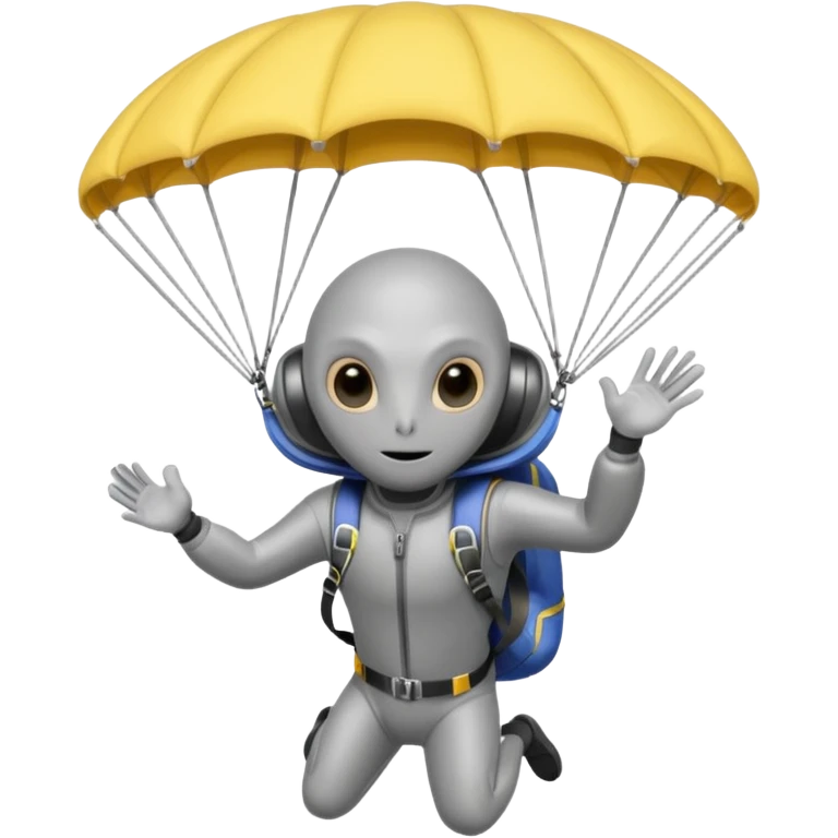 Skydiving grey alien with parachute and UFO emoji