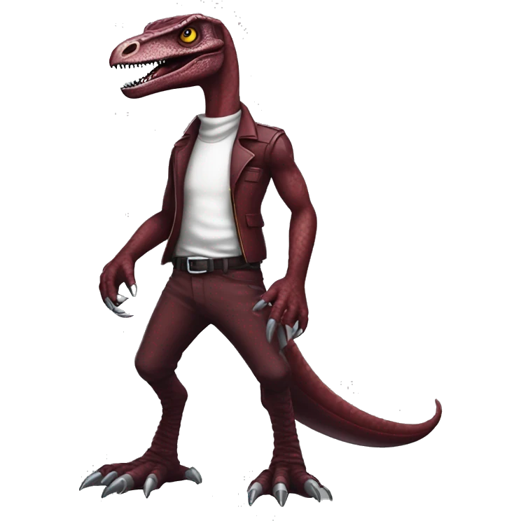 Maroon edgy badass modern velociraptor-Digimon, full body emoji