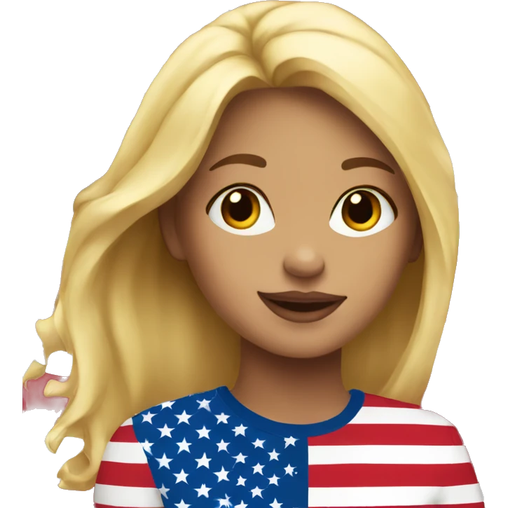 Blonde girl in front of American flag emoji