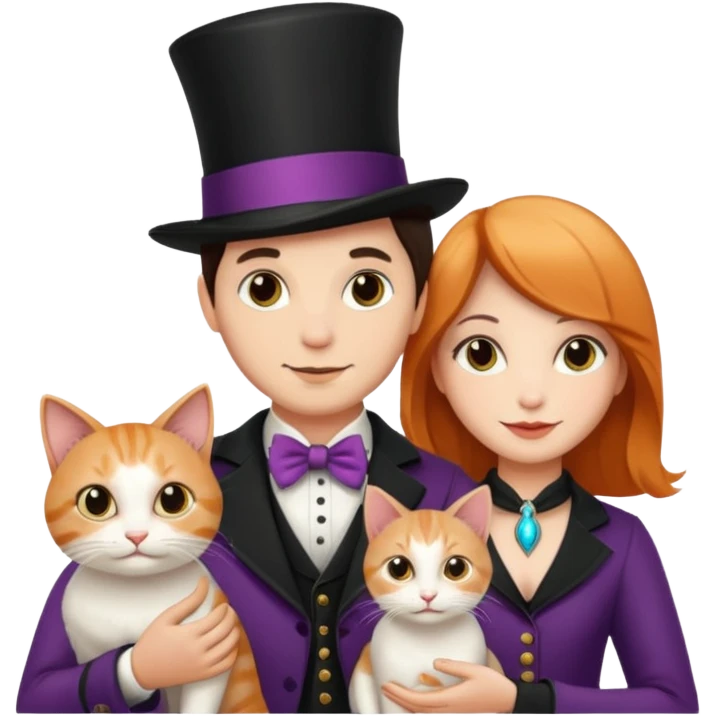 magician couple and their pet cat emoji