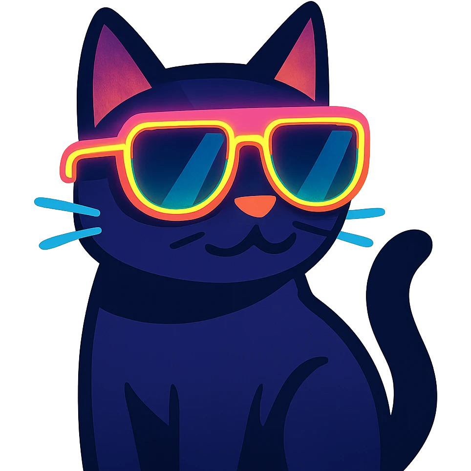 cat wearing sunglasses with neon glow emoji