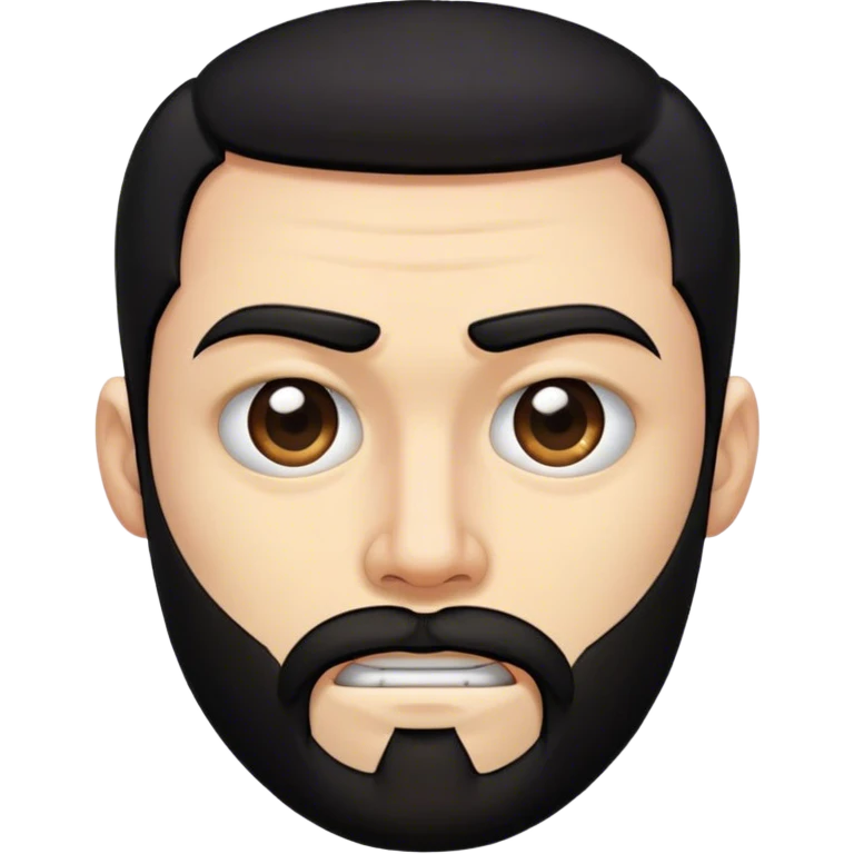 Distorted cartoon face after punch, stretched cheeks, trimmed beard, medium-length black hair, short sides, hair forward, transparent background. emoji