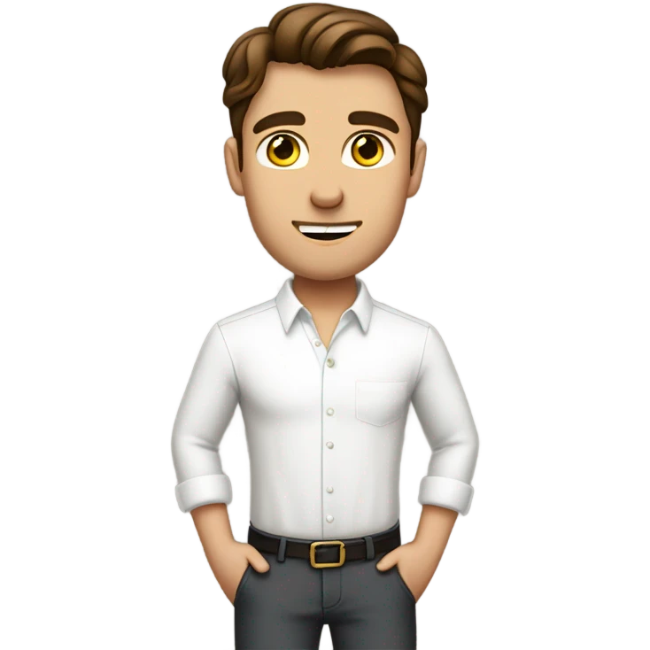 Handsome brown haired man in a white dress shirt tucked into pants with the sleeves rolled up emoji
