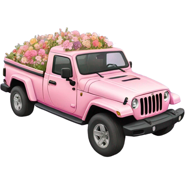 Realistic pink Jeep Gladiator with the truck bed full of pastel flowers. emoji