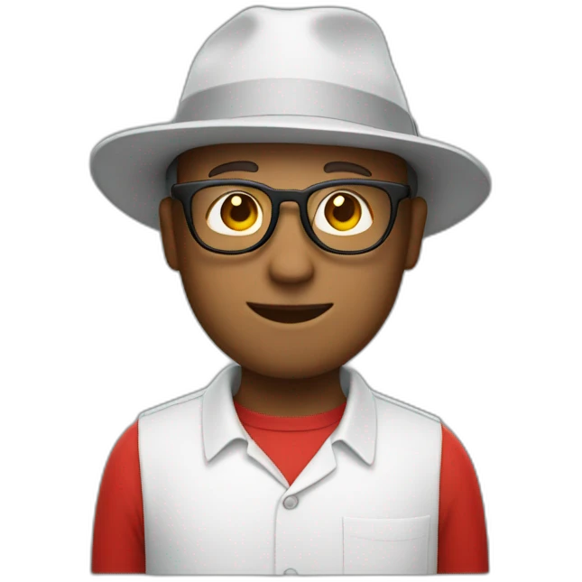white guy with a hat, a red polo and glasses emoji