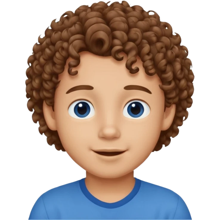 cute boy happy with heart eyes curly brown hair blue shirt emoji