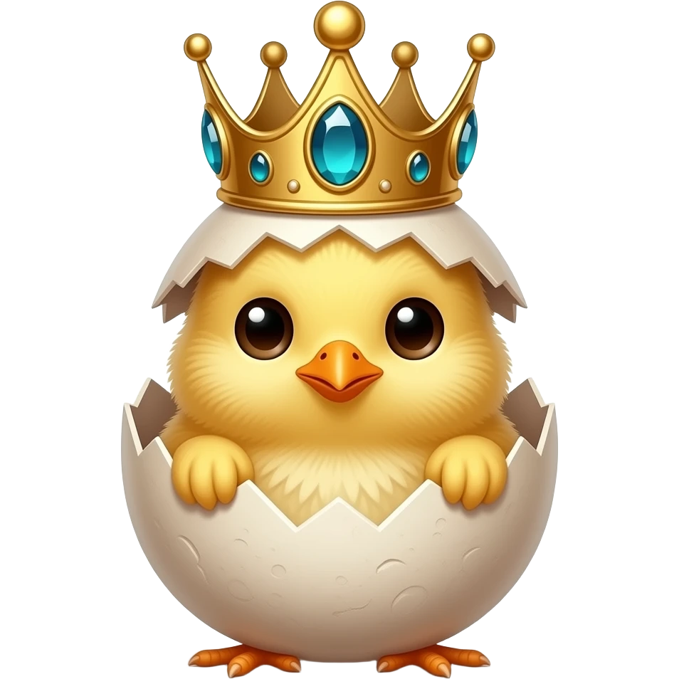 Hatched chick emoji coming out of an egg and a ruby-embedded queen's crown on top - cartoon style emoji