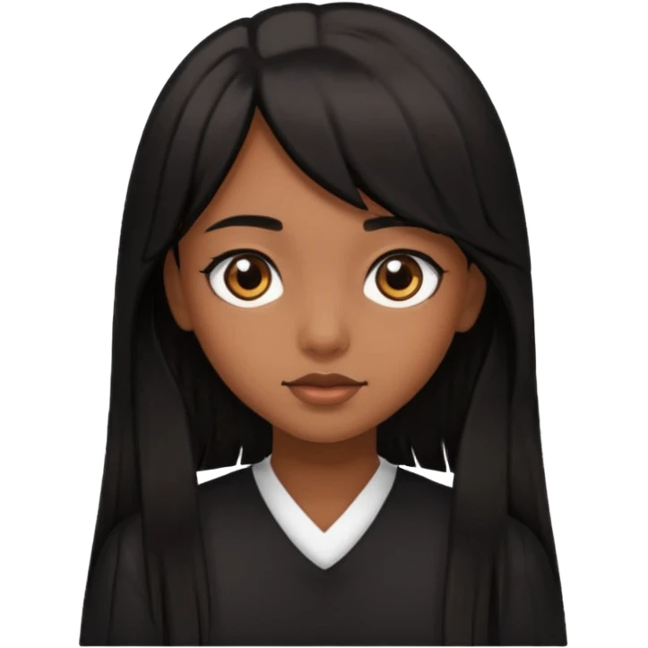 Girl with big brown eye and long black hair with side bangs emoji