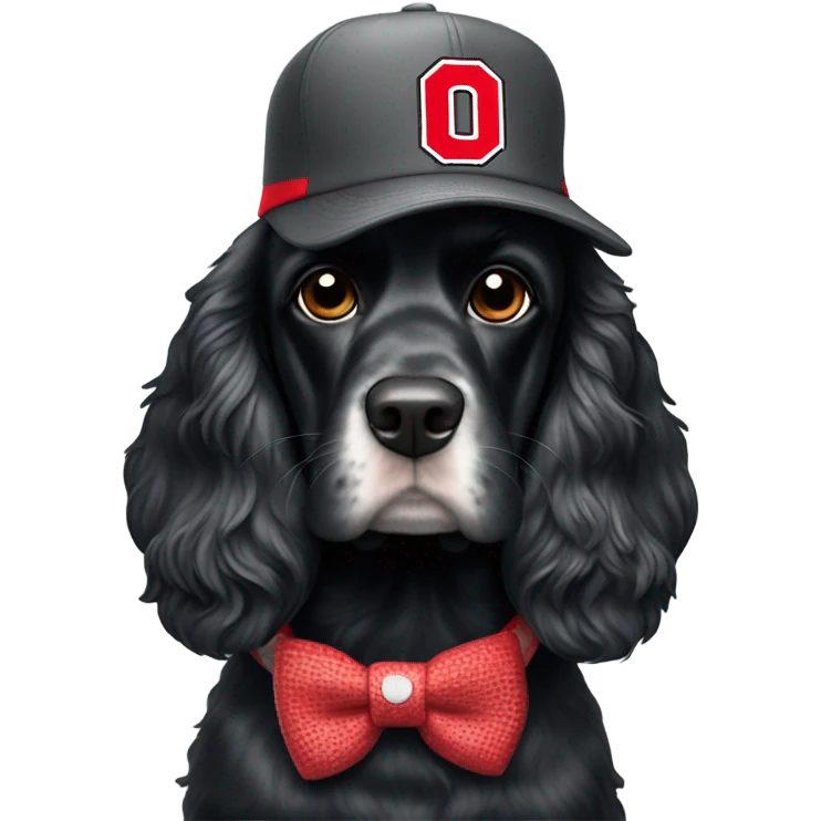 Black cocker spaniel wearing Ohio state hat emoji