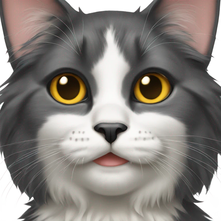 Long haired tuxedo cat with black nose emoji