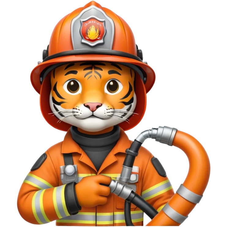 Tiger firefighter with helmet and hose emoji
