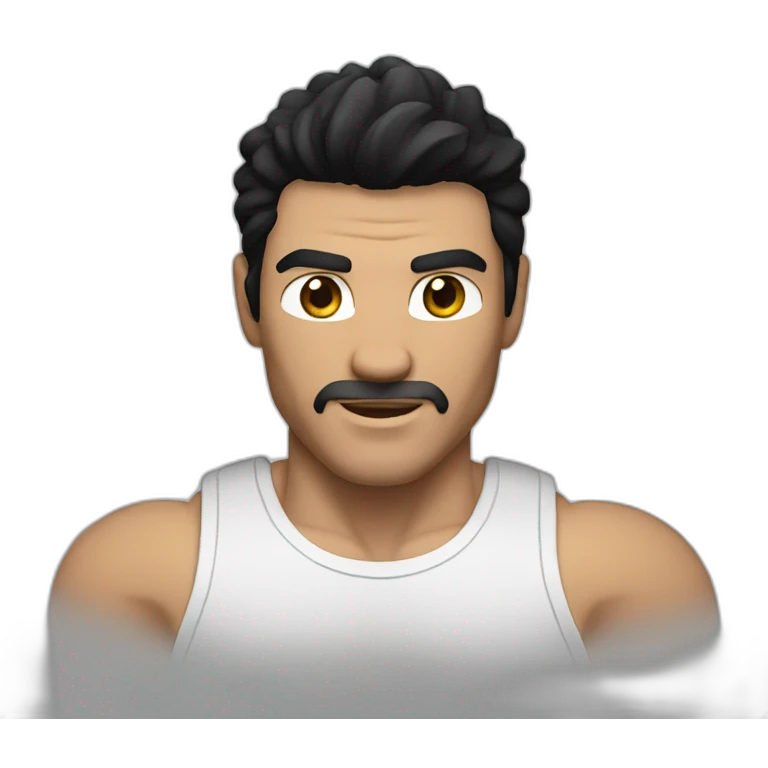 A muscular White man with black hair emoji