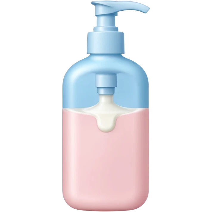 soft plastic bottle with rounded edges and a flip-top or pump cap, filled with creamy white lotion, gentle ergonomic shape, pastel-toned white pale blue or soft pink, no label, no baby, no extras, closed bottle, apple emoji style, soft lighting, subtle shadows, transparent background, emoji scale emoji