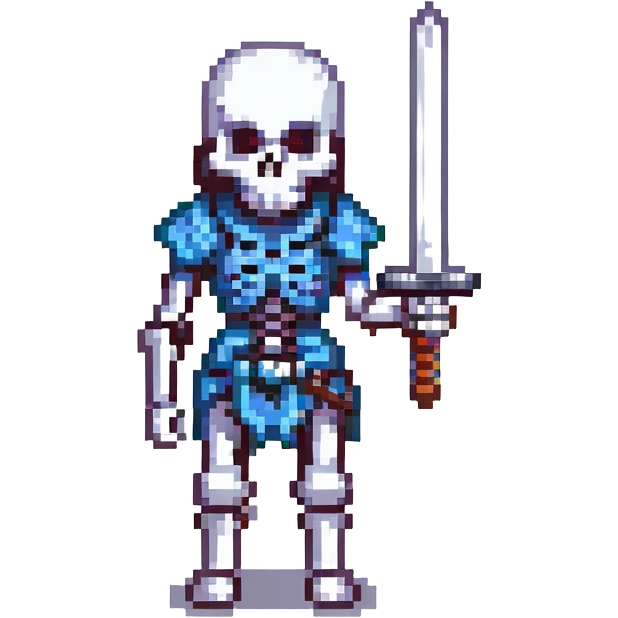 skeleton warrior with a sword, pixel art style emoji