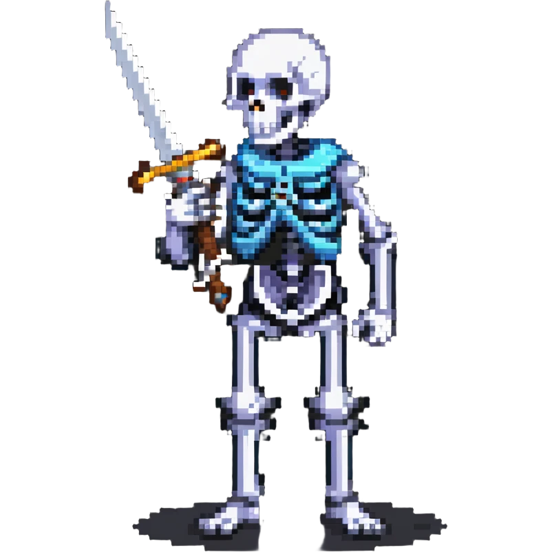 skeleton with a sword, action pose emoji