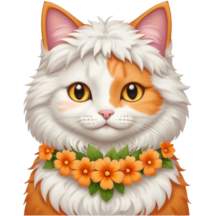 A cute cat with hawaiian pastel flower necklace, posing proudly. emoji