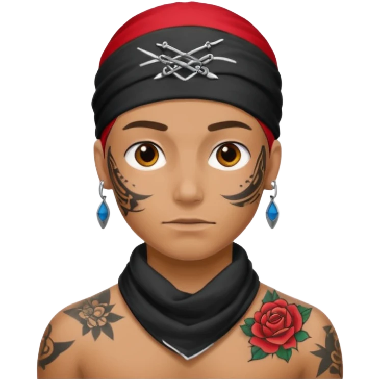 a human with bandana and tattoo emoji