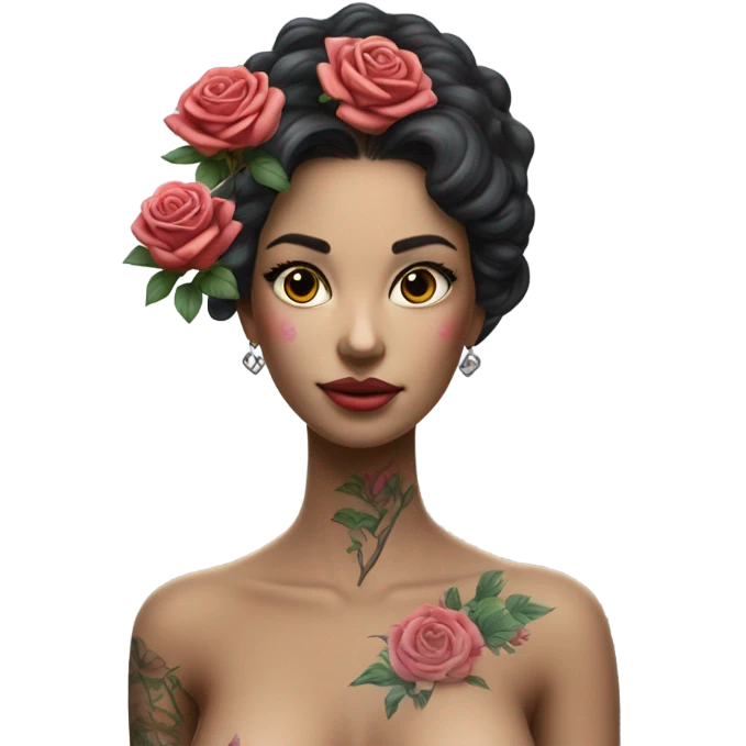 Hyper Realistic beautiful woman model with a small rose tattoo arranging flowers in a vase emoji