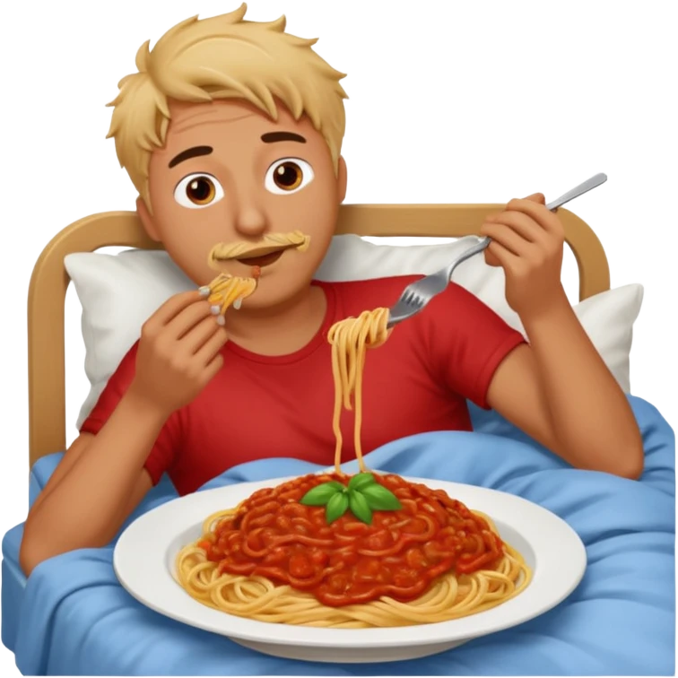 Man in bed eating spaghetti  emoji