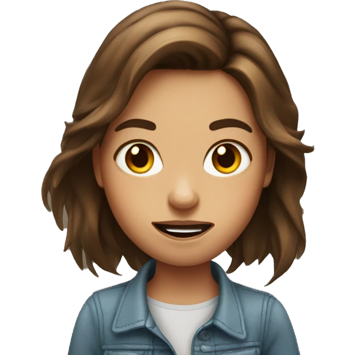 Brown hair girl with crazy face emoji
