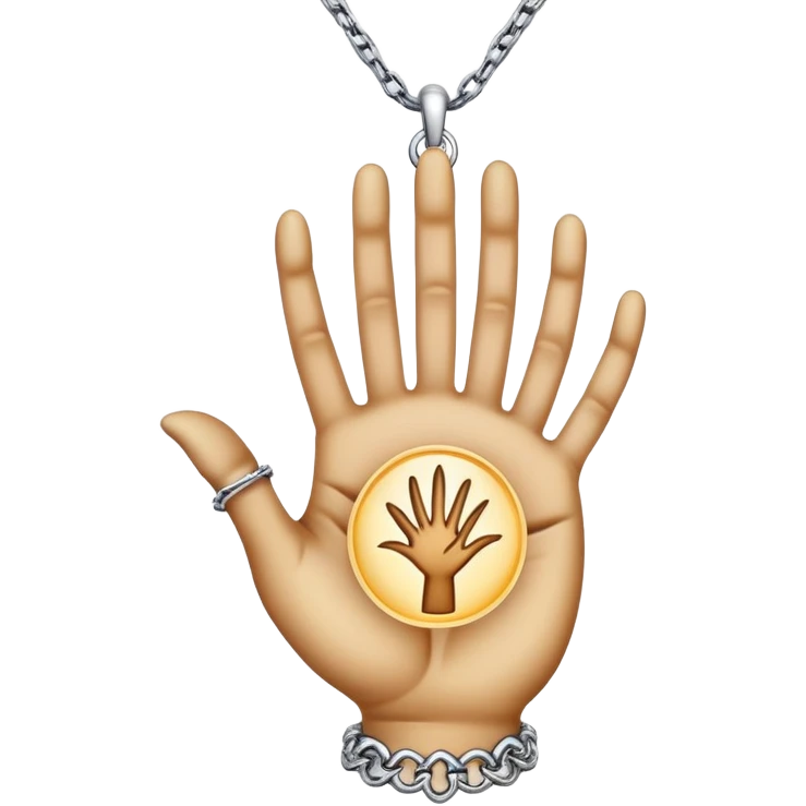 emojis for pendants with chains generally jewelry that is purposeful -- ethereal glowing hand with symbolic palm lines-- 5 fingers reading palm 
 emoji