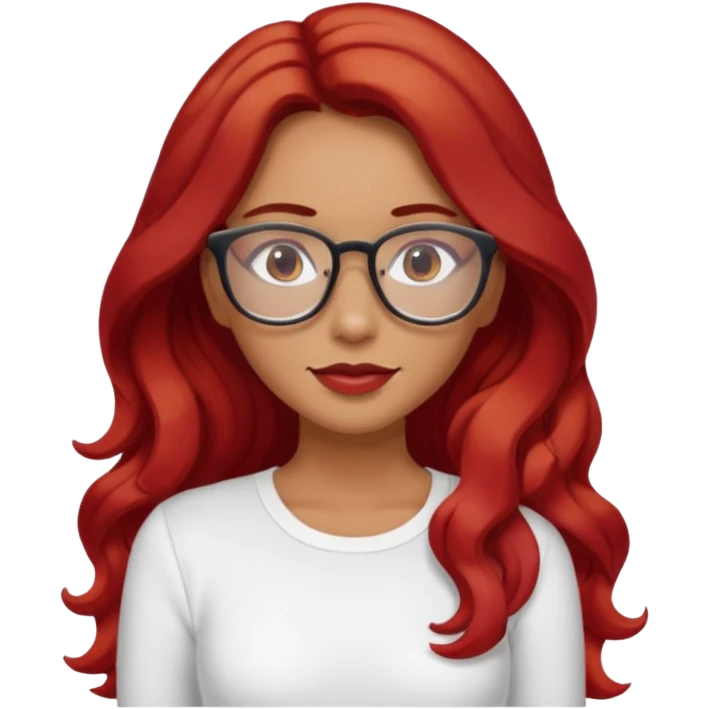 Crespa peli roja tono fuerte , trigueña , con lentes y top blanco pelo largo  emoji