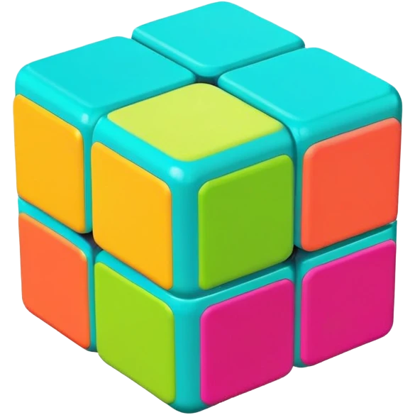 A 3x3 Rubik's Cube with vibrant tropical colors: bright turquoise, hot magenta, lime green, sunshine yellow, coral orange, vibrant aqua, minimalist iOS emoji style emoji