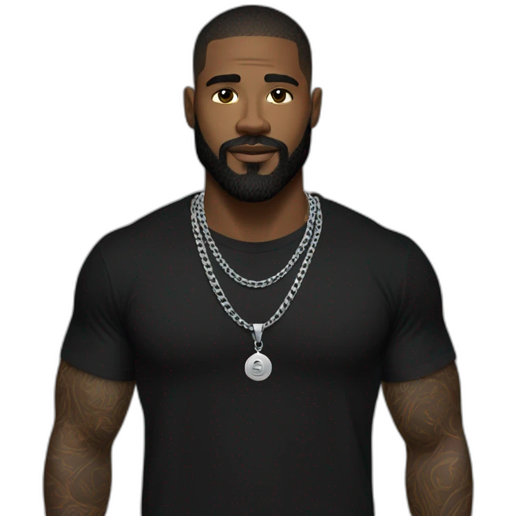 A strong white man with beard wearing men silver chain,styled on a black Full sleeve tshirt emoji