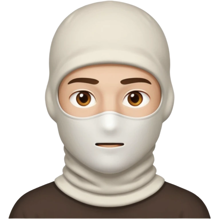 head of a guy with brown eyes wearing a white balaclava without a mouth, with a neutral expression emoji