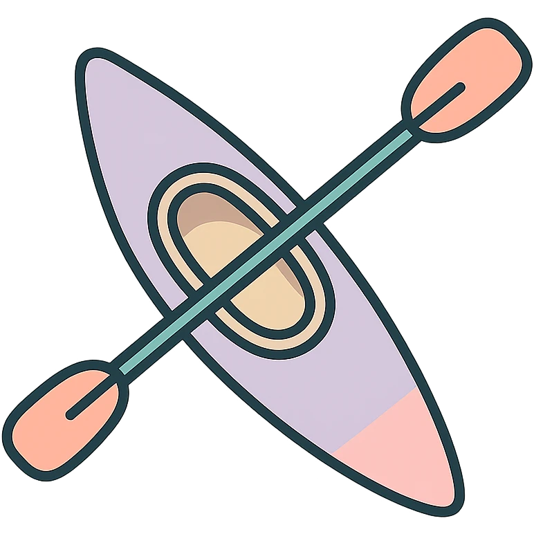 rowing kayak with paddle, side view, icon-color-outlined style, detailed shading, thin clean outlines, soft rounded features, pastel palette #98B5BC #B5B3C1 #C9A3C9 #E4C0CA #F7DCD1 #F7C0AA, modern Japanese pop art, sticker aesthetic, highly detailed, vector clarity, soft lighting, subtle shadows, transparent background emoji