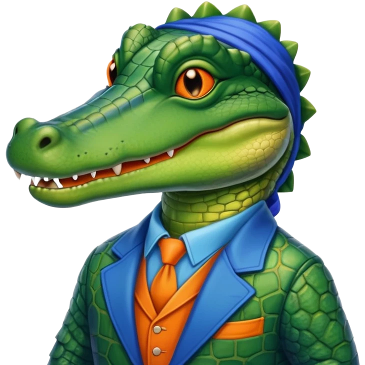 Gay alligator in blue and orange emoji