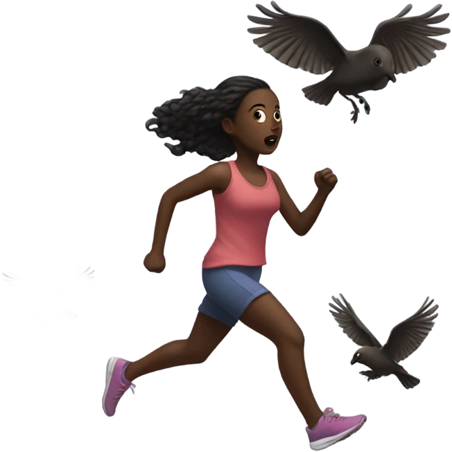 Dark skin girl running away from a bird emoji