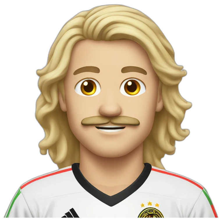 face man blonde hair long hair blonde moustache wearing a germany soccer shirt emoji