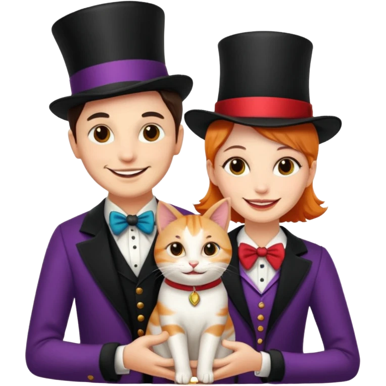 magician couple and their pet cat emoji