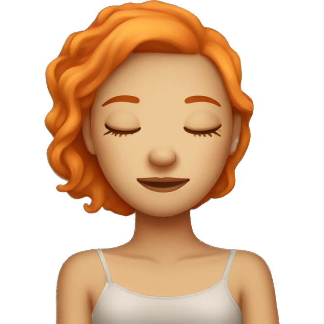 Tan girl with orange hair sleeping on pillow in bed emoji