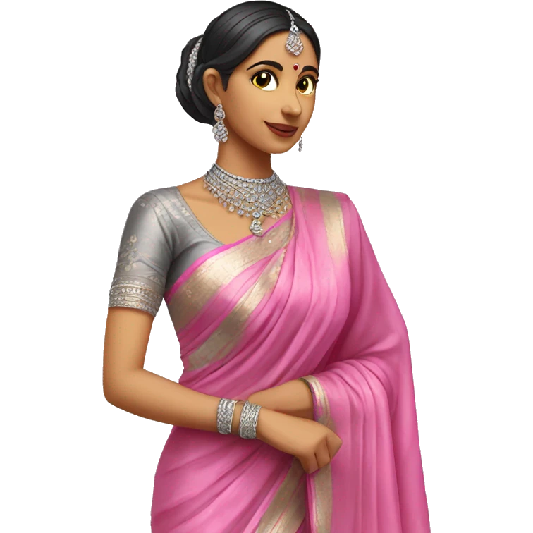 Saree draping with pink and silver saree emoji
