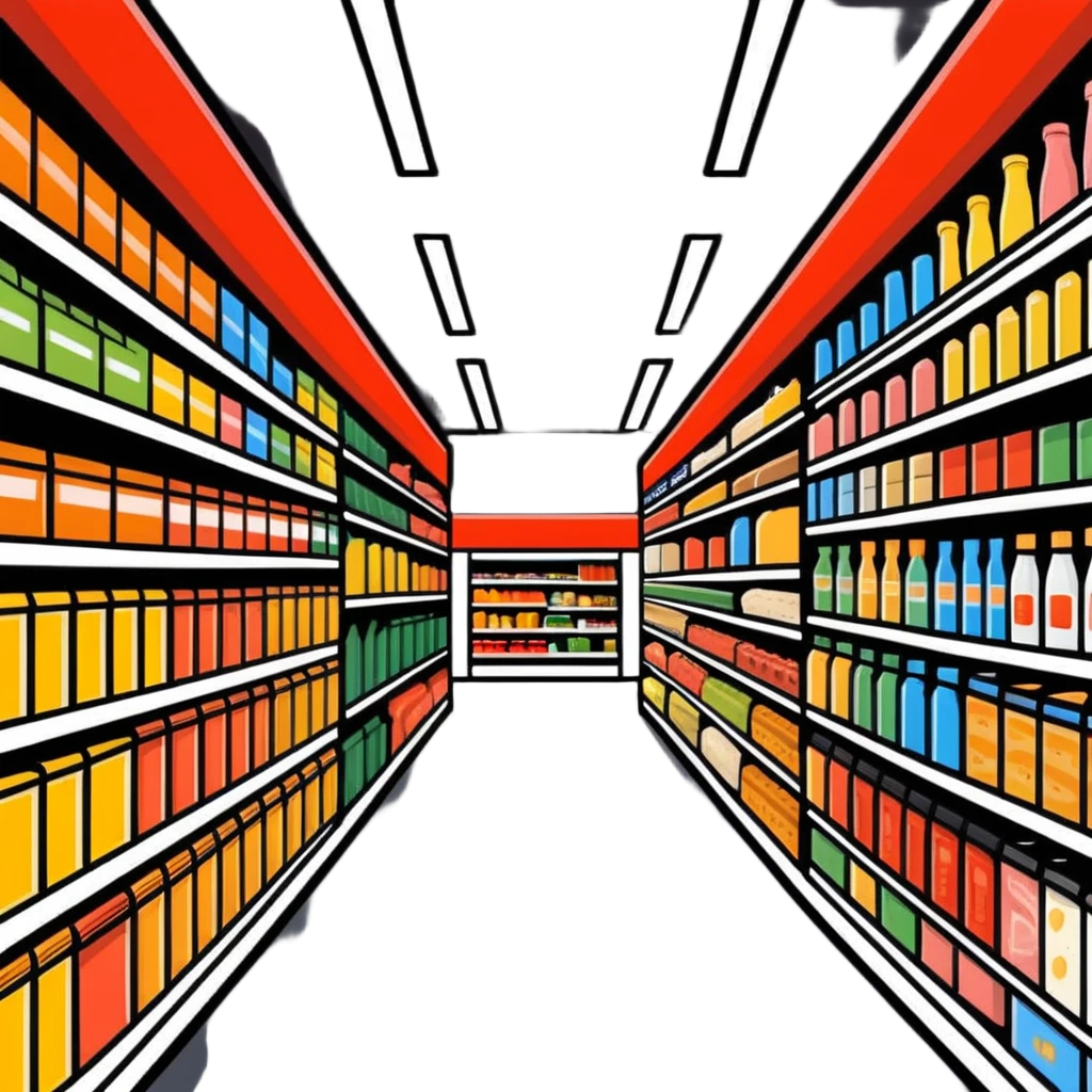 inside large grocery store with aisles full of products emoji