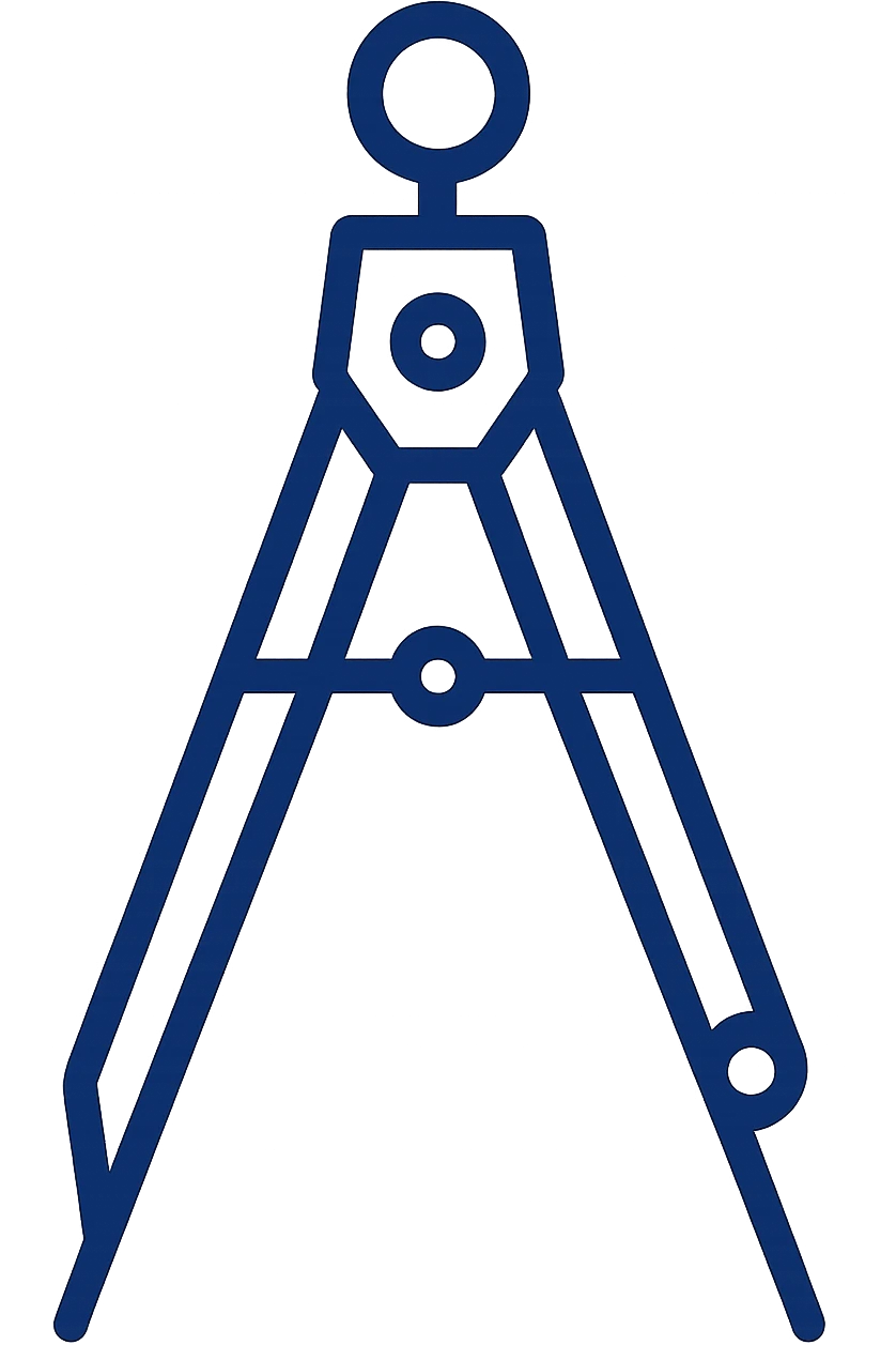 flat design navy blue geometric compass inspired by Renaissance mathematical tools, minimalist and modern emoji