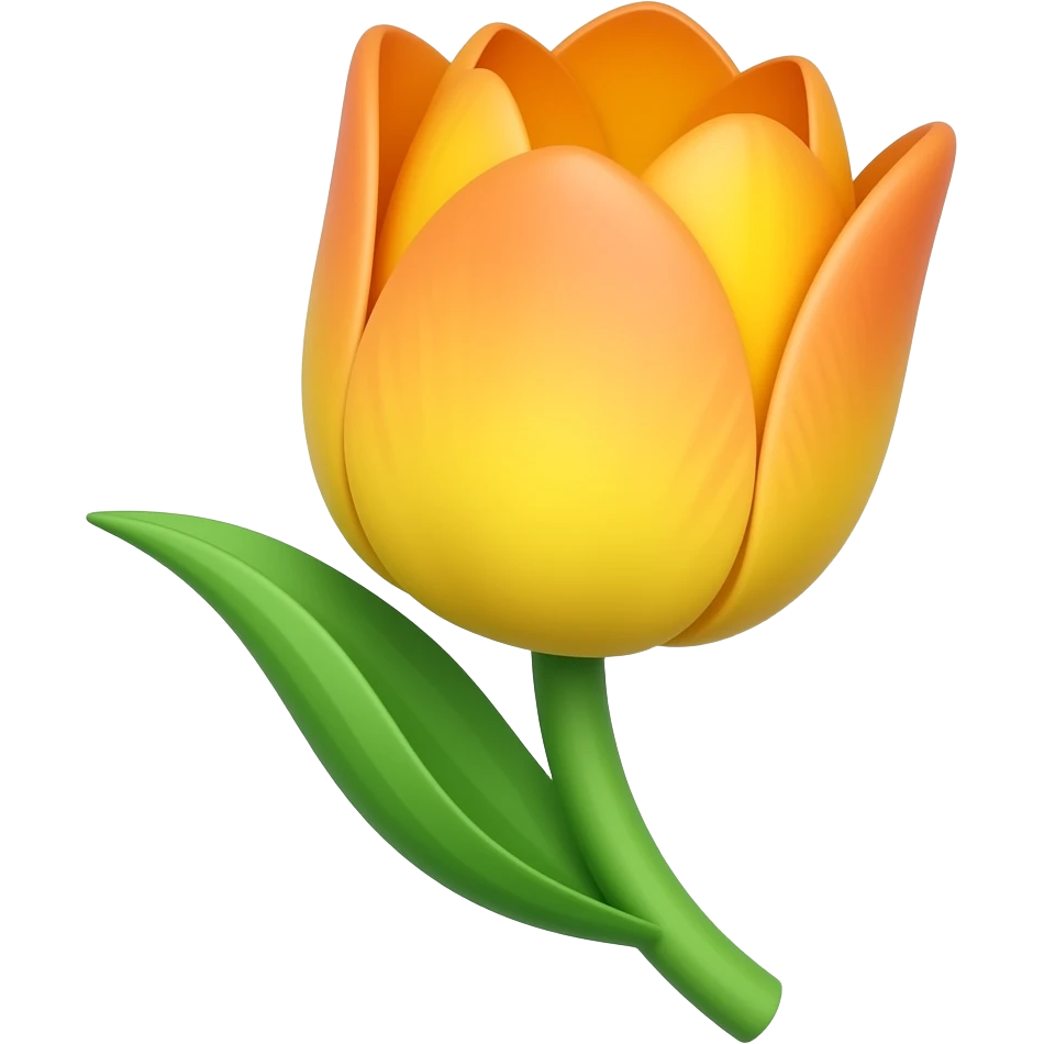 tulip with green stem, yellow flower that has orange gradient from middle to tip. the tip being the darkest orange emoji