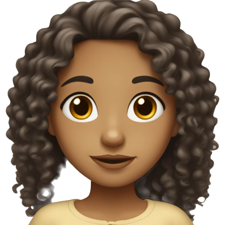 Mixed girl /curly black long hair, brown light color/ with dark brown eyes / with a dress emoji
