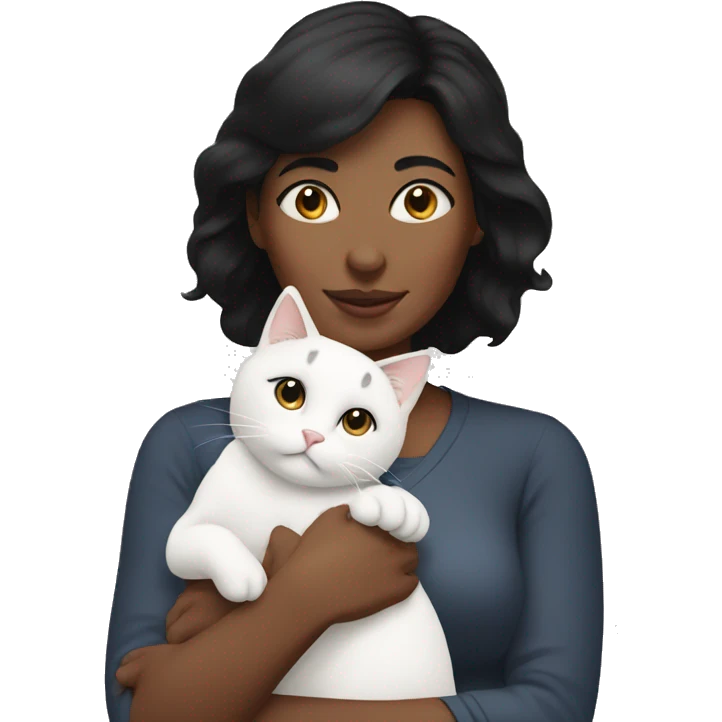 Mom with black hair and white cat  emoji