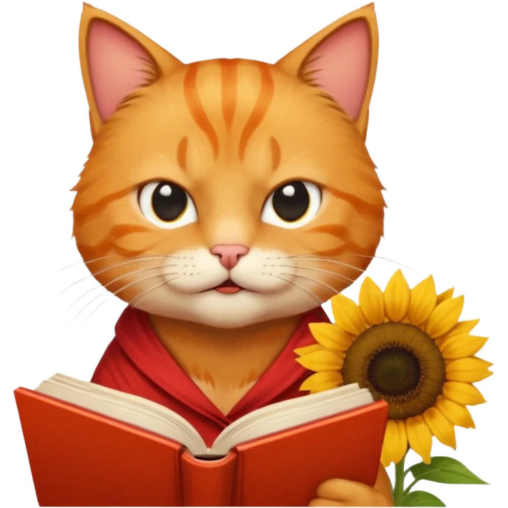  1 angry Cat reading book + flower emoji