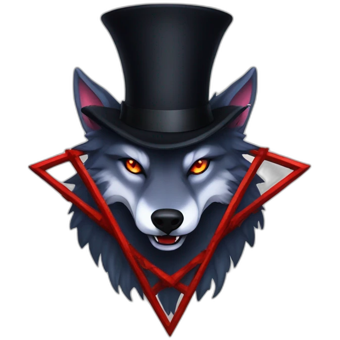 demonic wolf with a pentagram top hat and a mysterious night emoji