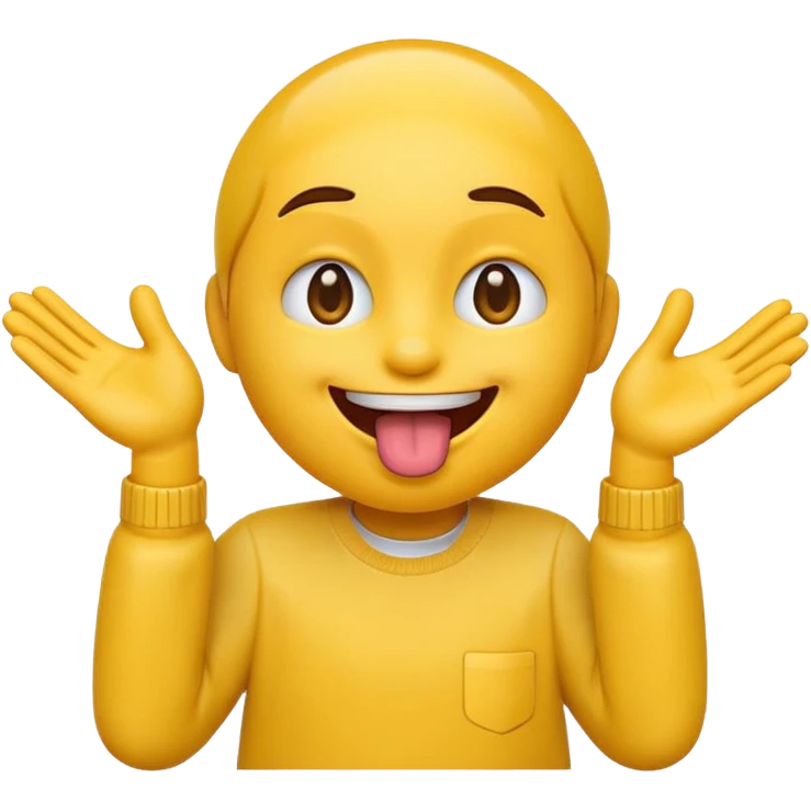 Emoji with hands to the side and tounge out emoji