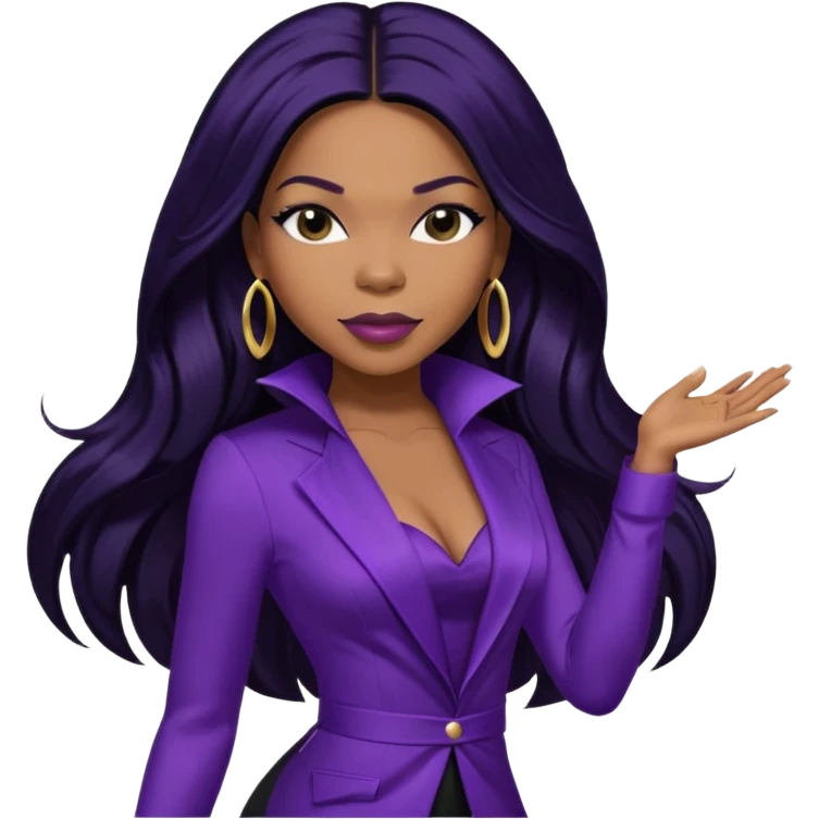 Tenitra Michelle Williams, R&B Singer (b.1979) from Destiny's Child with long jet black hair, medium dark skin, dark purple outfit emoji