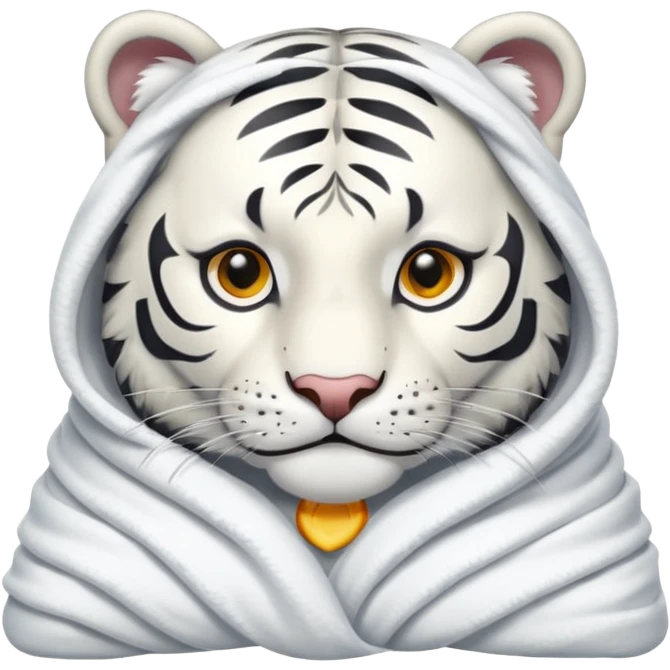 Shivering white tiger in a blanket emoji