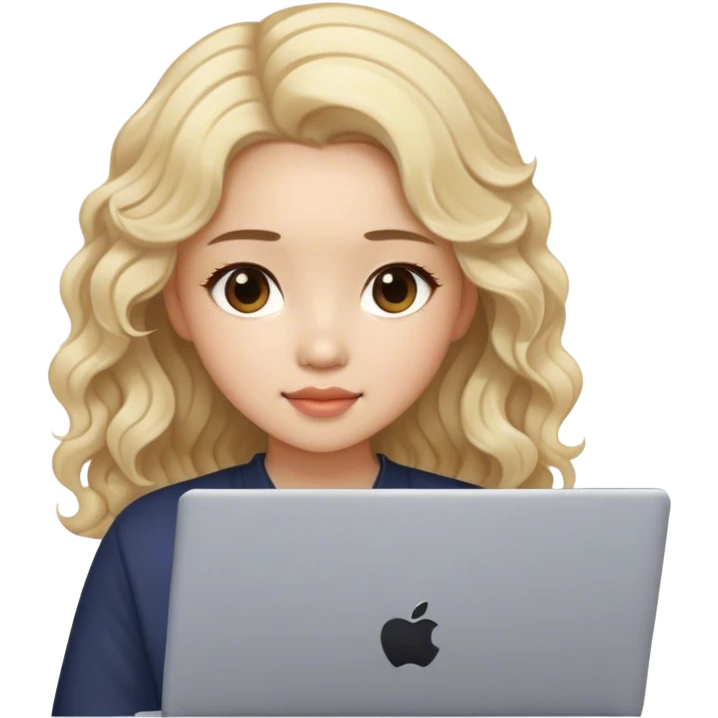beautiful girl, with  blond hair, wavy hair, chinese, with laptop emoji