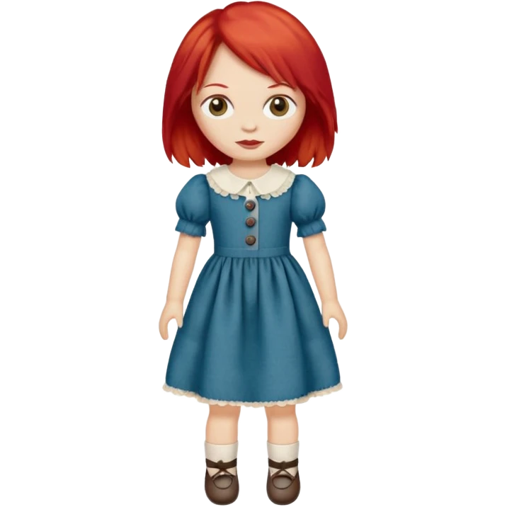 rag doll with button eyes red hair emoji