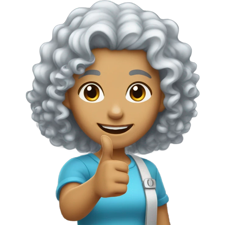 Silver curly hair white girl with thumb up emoji