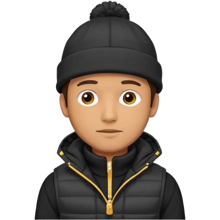 A guy in a hat, black hoodie, and a puffer vest emoji